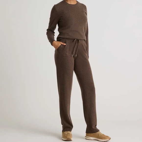 NWT Quince Women's Chocolate Brown Mongolian Cashmere Track Pants - Picture 2 of 3